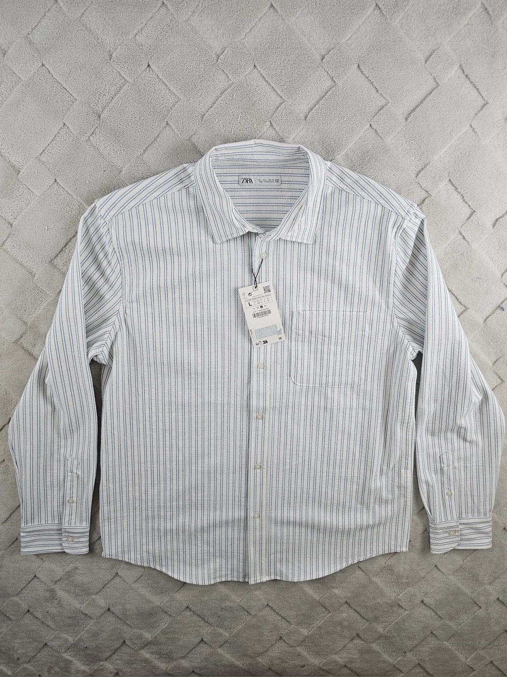 Zara Oversized Top Womens Large Textured Striped Button Up Long Sleeve